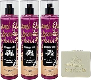 Bath & Body Works Emily In Paris - Champagne In Paris 3 Pack Fine Fragrance Mist Gift Set with a Natural Oats Bar Soap - Full Size