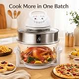 Glass Air Fryer, 18 Qt Halogen Convection Oven Countertop, 1200W-1400W infrared heating, clear borosilicate bowl, 32°F-482°F control, racks, tong, expansion ring — image 9