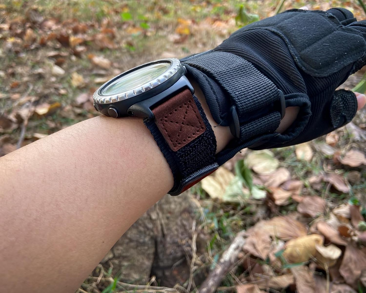 Hook-and-Loop Watch Band Compatible with Suunto Core, Leather & Nylon Comfort Design, Three Adjustable Buckle