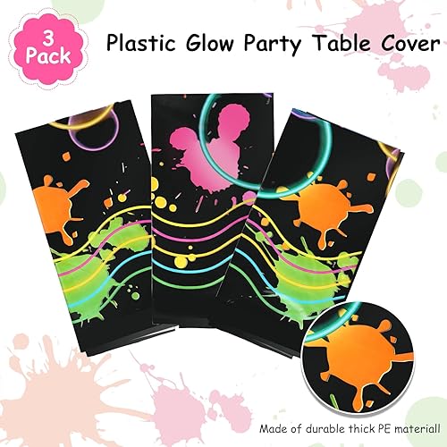 Miniatura 3 de Tatuo 3 manteles de neón de 108 x 54 pulgadas, que brillan en la oscuridad, manteles de plástico neón que brillan en la oscuridad, manteles