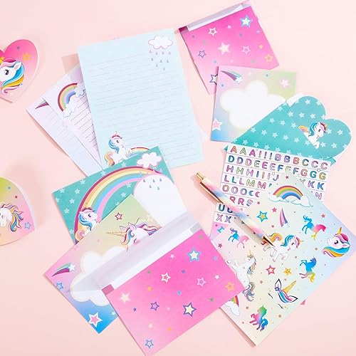 Miniatura 8 de Juego de papelería de unicornio  69 piezas de papel de escritura de letras para niñas, niños, regalos de unicornios para niñas, hojas de papelería