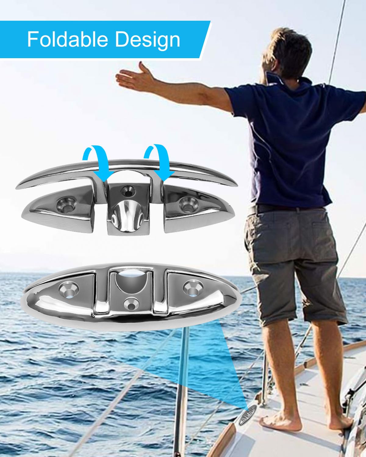 HZSIFU 2PCS Boat Cleat 5 Inch, Marine 316 Stainless Steel Folding Flip up Rope Dock Cleats with Screws and Locking Nuts for Pontoon Yacht Kayaks Sailboat Powerboat Canopy Boat Houseboat Piers Decks