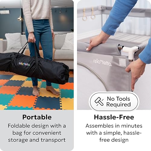 Miniatura 5 de MioTetto Corralito grande para bebés Corralito portátil para bebés y niños pequeños con puerta y malla transpirable Patio de juegos para bebés en