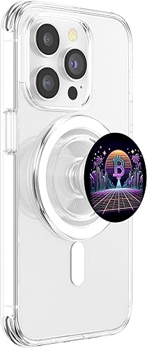 Miniatura 3 de Retro Crypto City - Synthwave Bitcoin Sunrise Art PopSockets MagSafe PopGrip for iPhone