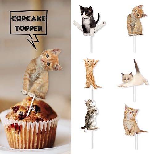 Miniatura 2 de Linda selección de decoración de cupcakes de postre de gato para decoración de temática de gatos lindos y encantadores, baby shower, niños y niñas,