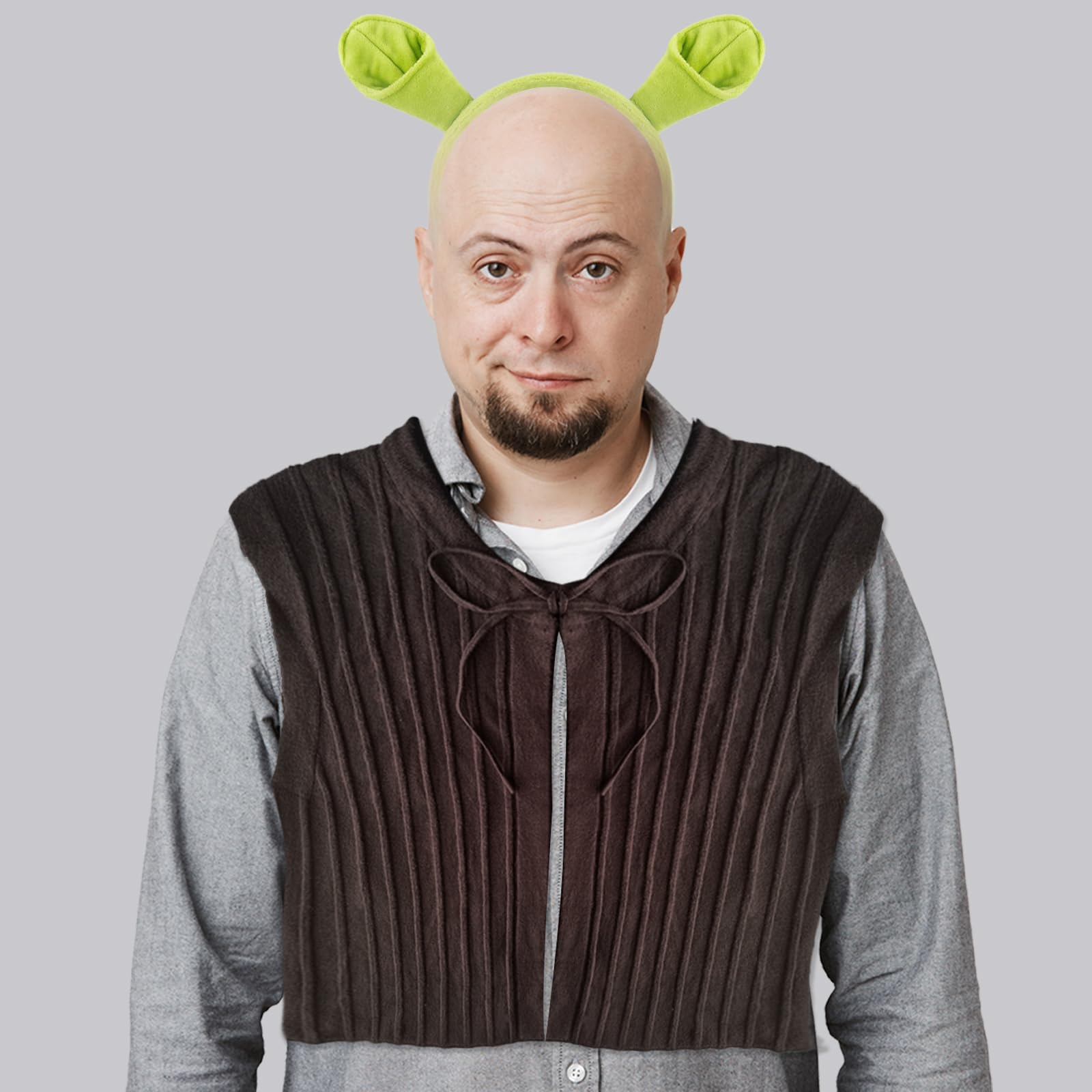 Hifot 3 Piezas Diadema Ogro Verde Mujer Hombre Diadema con Orejas Chaleco marrón guantes verdes Halloween Accesorios Pelo Mujer para Fiesta Cosplay Carnaval Disfraz Adulto