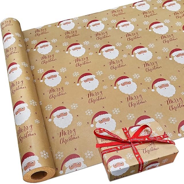 DOJoykey Roll Package Christmas Gift Wrapping Paper, 16M*43cm Kraft Wrapping Paper Recyclable Paper for Gift Wrapping Xmas Party Decoration