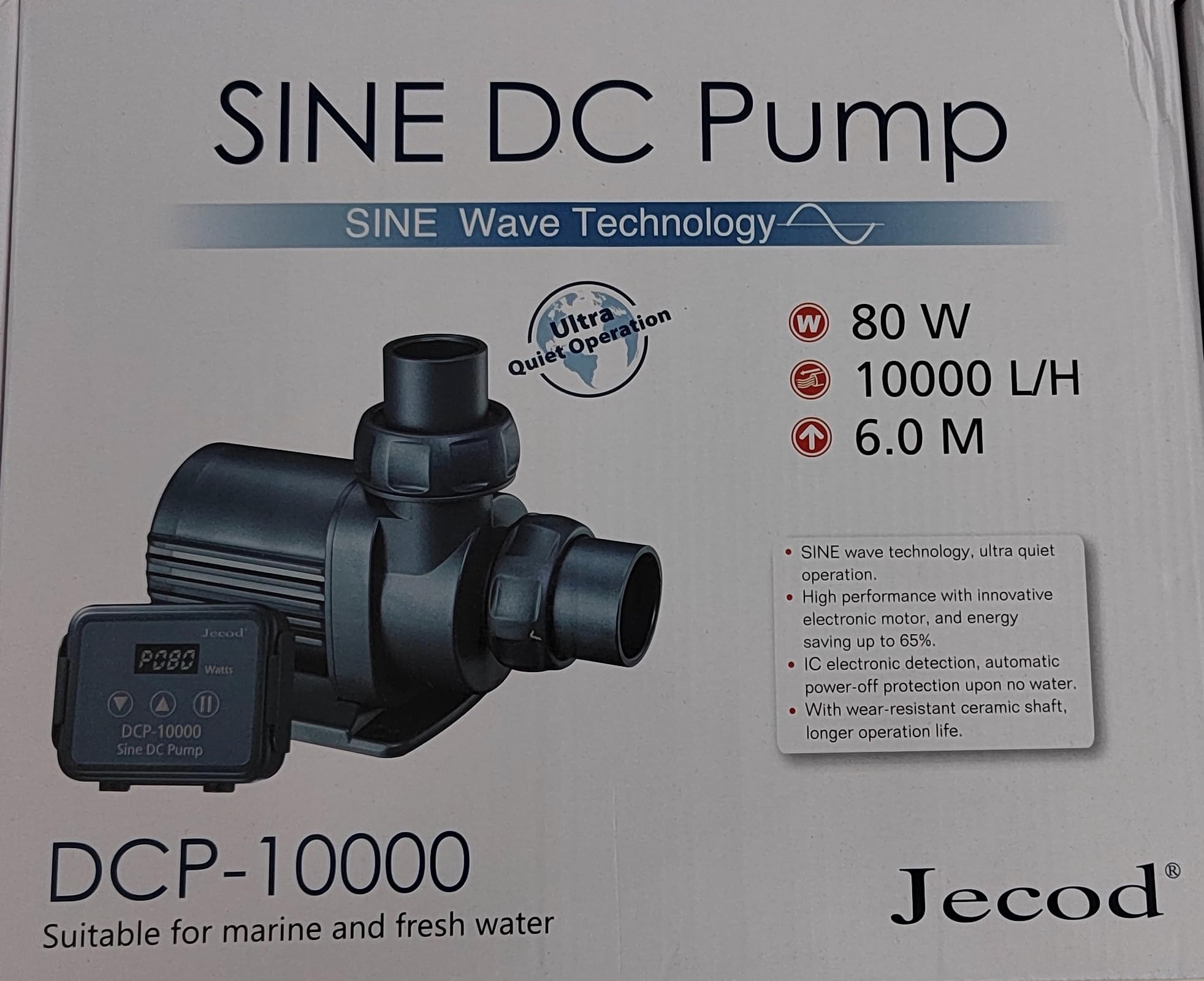 Bomba de circulación Jebao DCP-10000 – 10.000 L/h, 24 V 80 W, controlador digital, función Feed, silenciosa, acuario y estanque agua dulce/salada