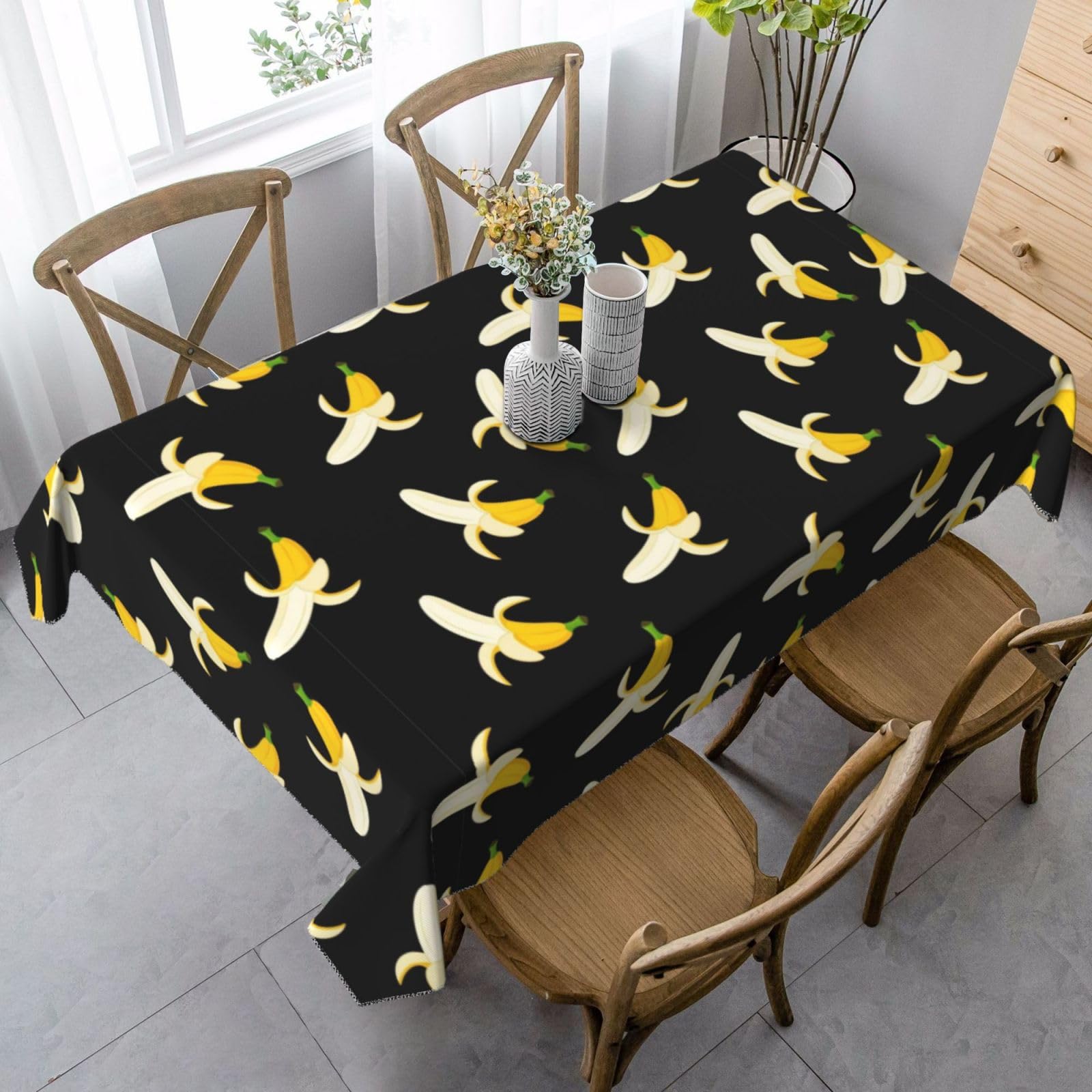 Nappe banane jaune 137x183cm à motif noir de table rectangulaire
