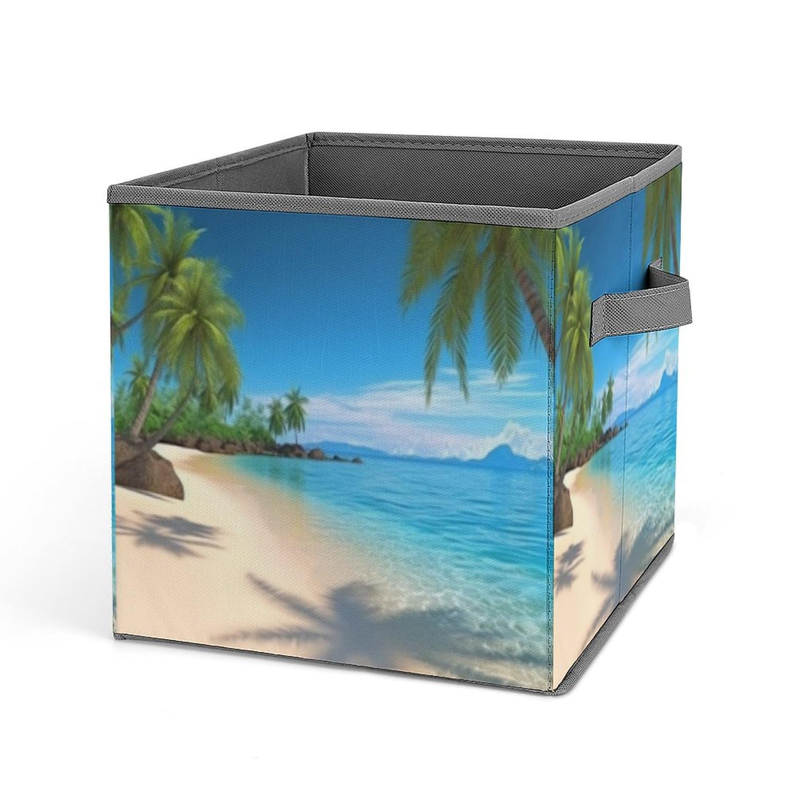 JTREHY Hawaiian Beach With Palm Trees Printed Foldable Storage Box, 10.6 Inches Fabric Storage Box for Wardrobe, Bedroom, Utility Room