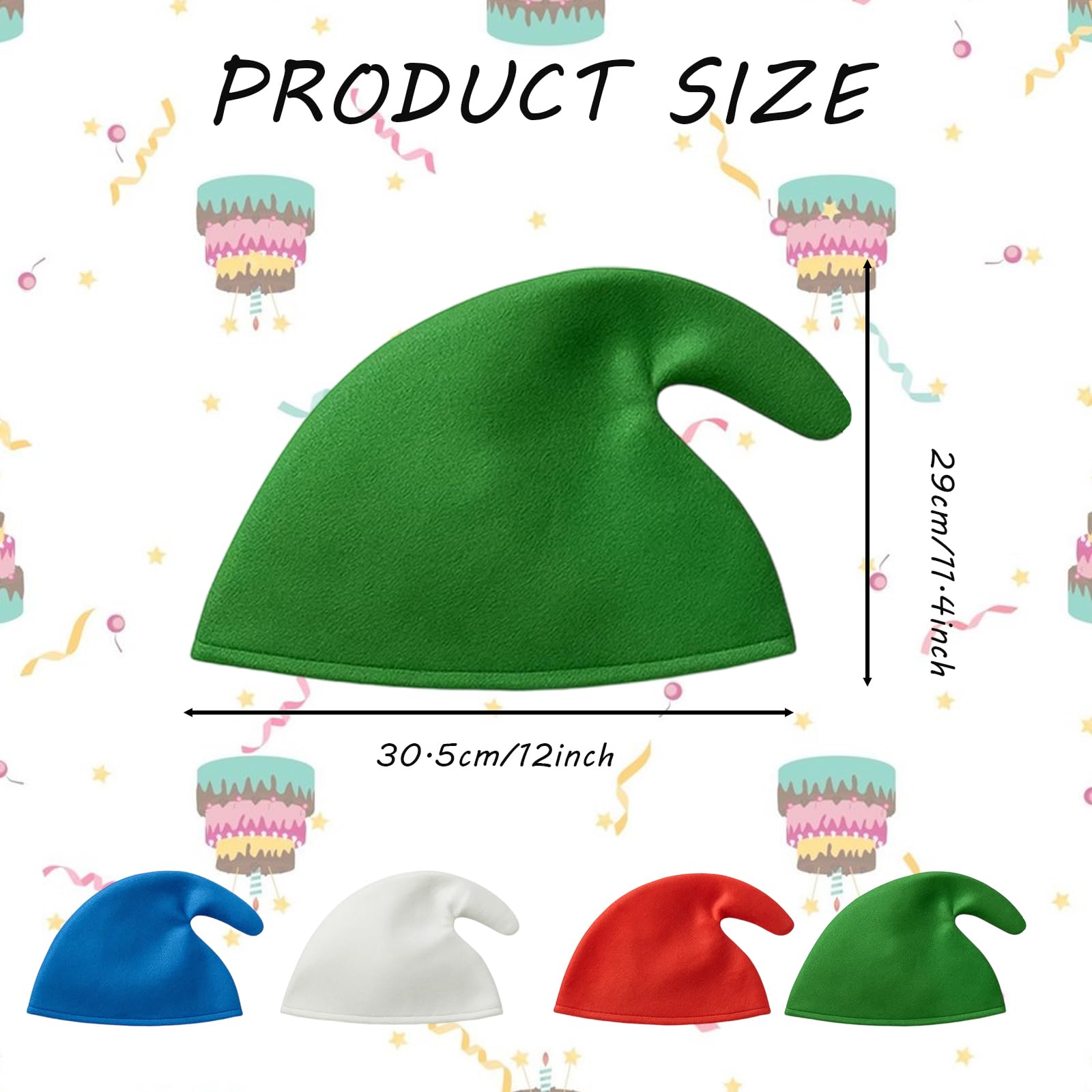 4 Pack Smurf Hat, 4 Pack Dwarf Hats for Adults Red Green Blue White Gnome Hats - Image 2