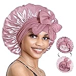 BONNET QUEEN Silk Hair Wrap Reversible Double Layer Satin Tie Sleep Night Cap for Curly Hair Tan Pink
