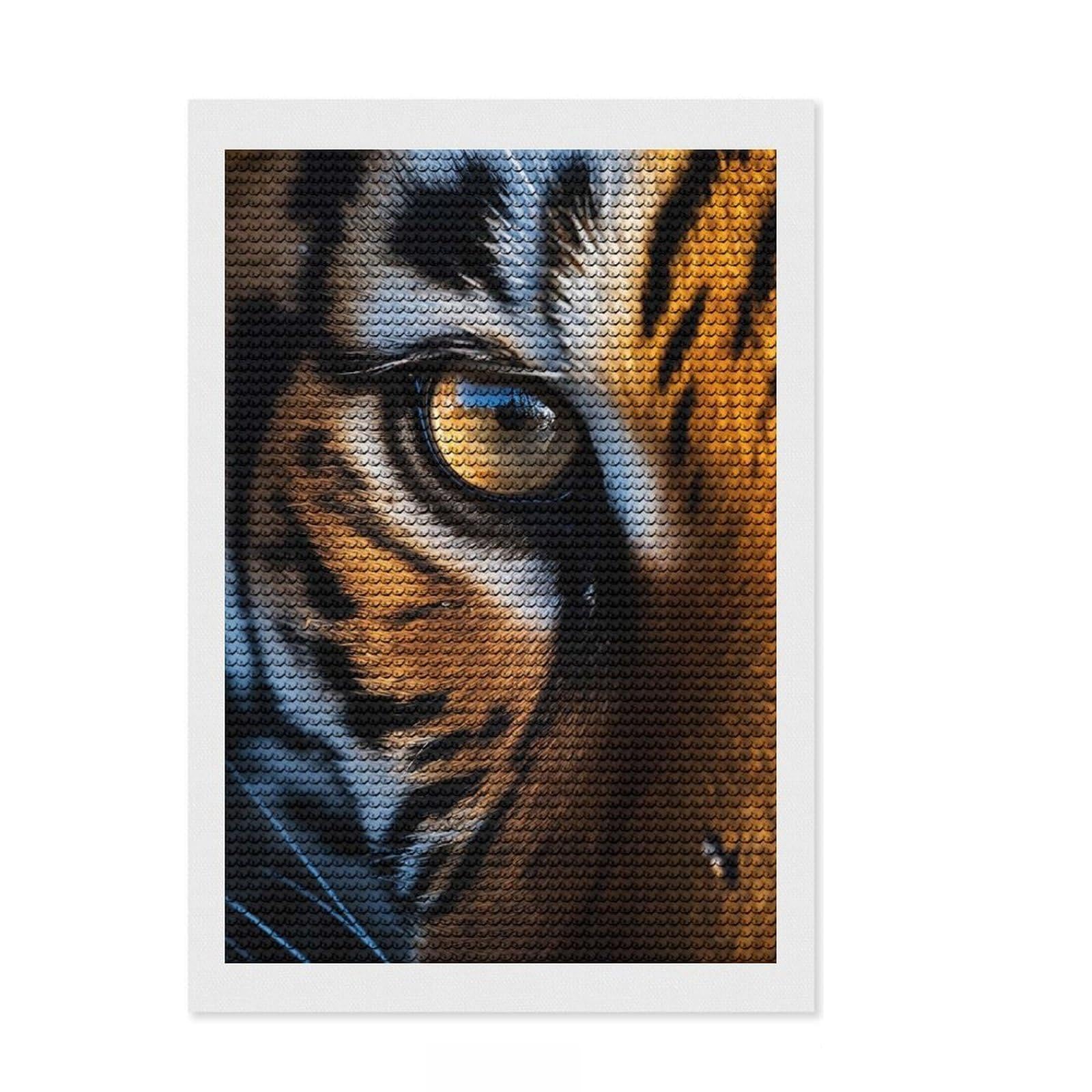 Junmoney Eye of The Tiger Diamond Style Art Kit 8"x12", Round Gems, Mindful Craft Project, Thoughtful Present, Aesthetic Room Decor