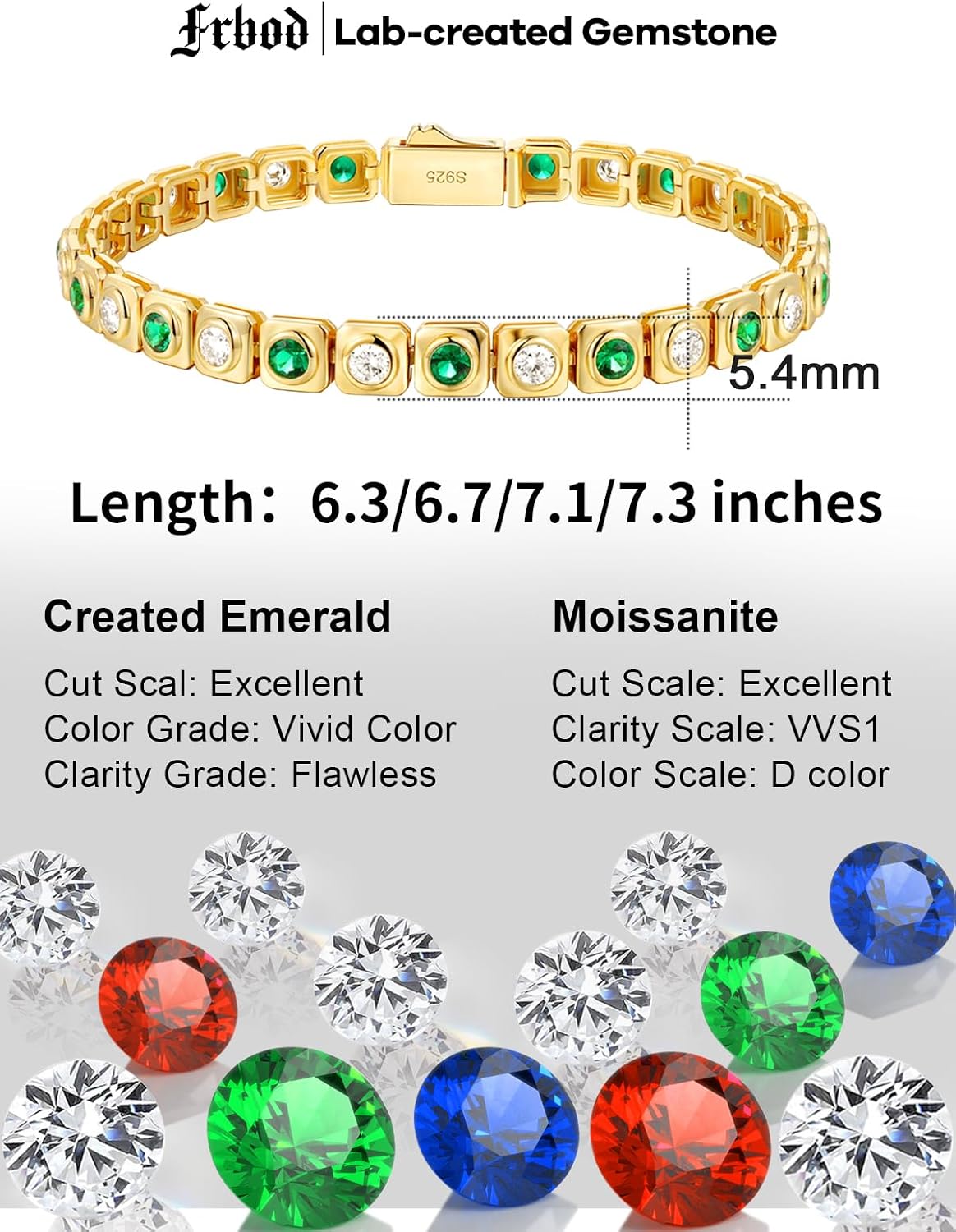 Luxury Moissanite Emerald Tennis Bracelet, Multi Style 925 Sterling Silver Wrist Chain, Stackable White Gold/Yellow Gold Bracelet, Christmas Valentine’s Day Wedding Jeweley, Length 5.9-7.5 Inches