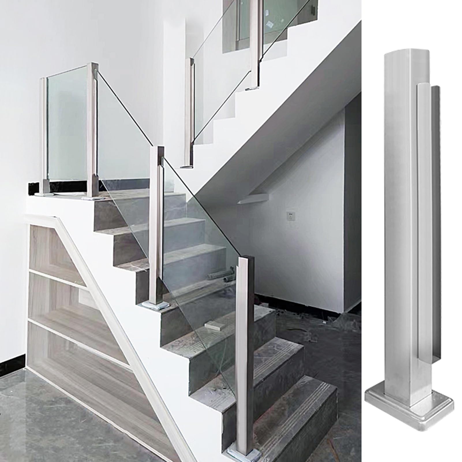GJZNJYL Stainless Steel Indoor Glass Railing Posts for Balcony & Staircase, 105cm/41.3in, Durable Deck Balusters with Spigot Slots, Perfect for Porch & Gazebo Guardrails