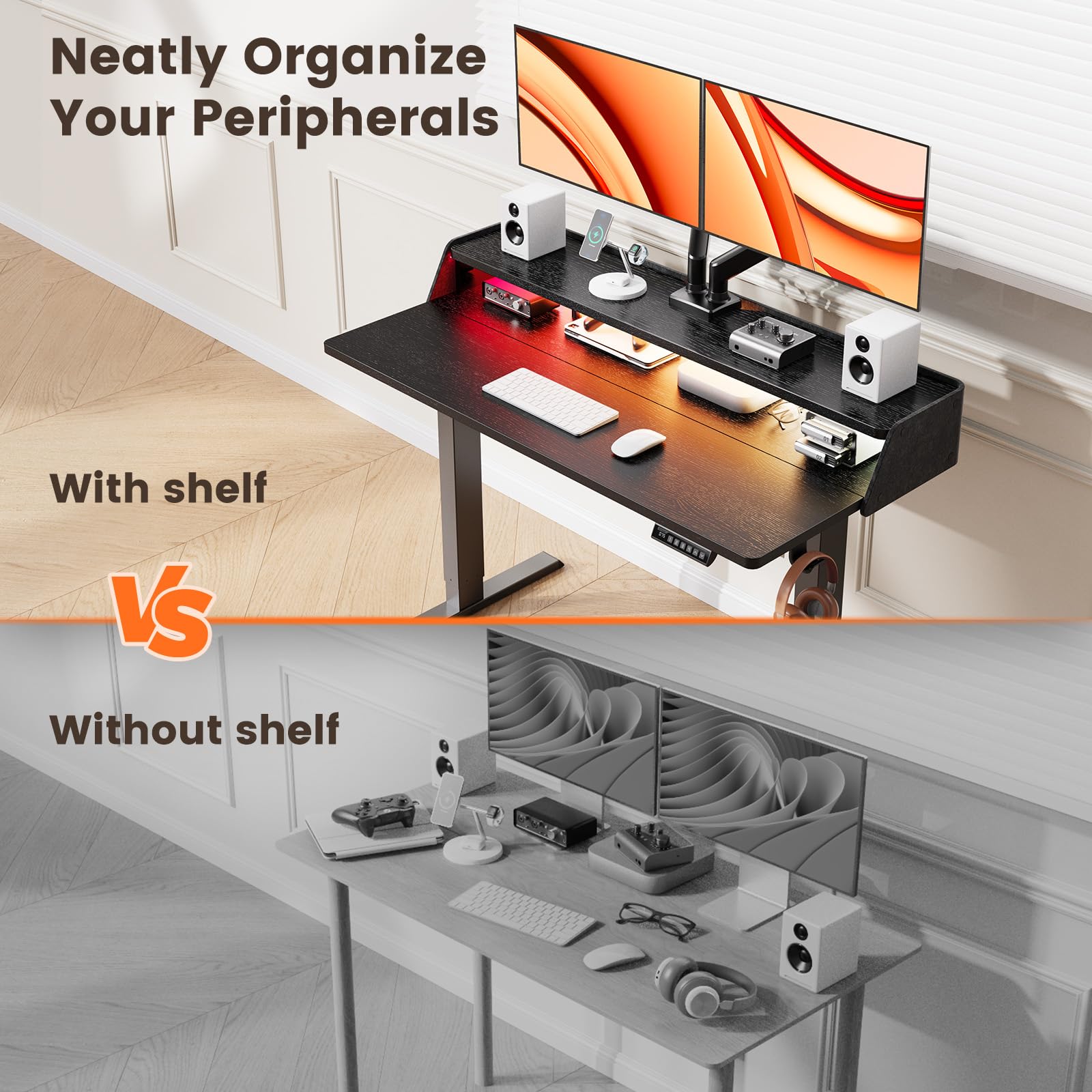 ErGear Standing Desk with LED Strip 48 x24 Electric Height Adjustable RGB Gaming Desk with Shelf Sit Stand — view 4