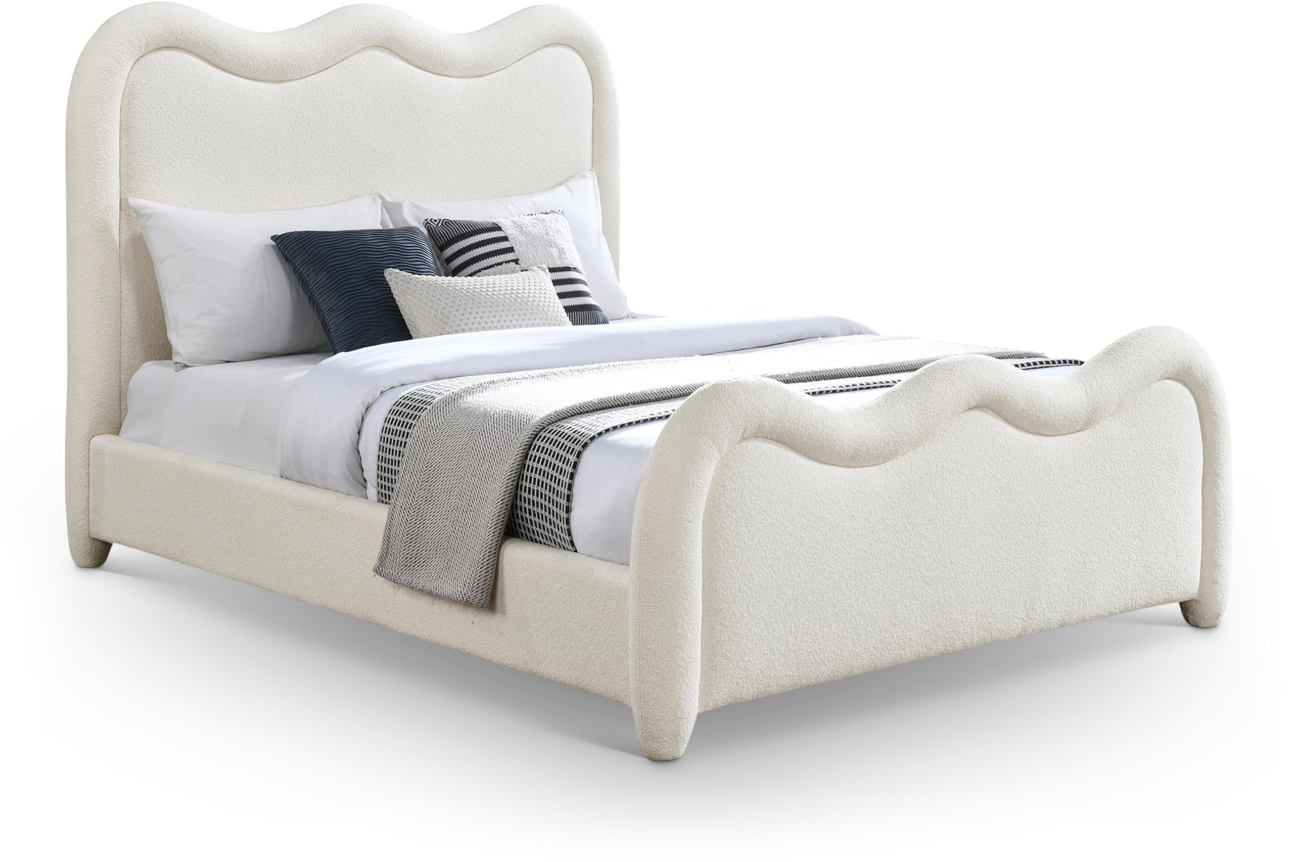Meridian Furniture GavinCream-K Gavin Collection Art Deco King Bed with Soft Thick Cream Chenille Fabric, Curved Headboard and Footboard, 84.25" W x