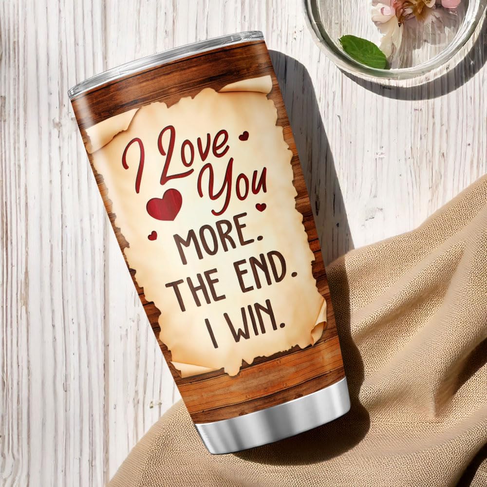 Romantic Gift for Husband or Wife, I Love You More Funny Saying 20oz Stainless Steel Tumbler, Insulated Travel Cup for Couples, Anniversary, Valentines Day, Birthday Present Idea - Image 5