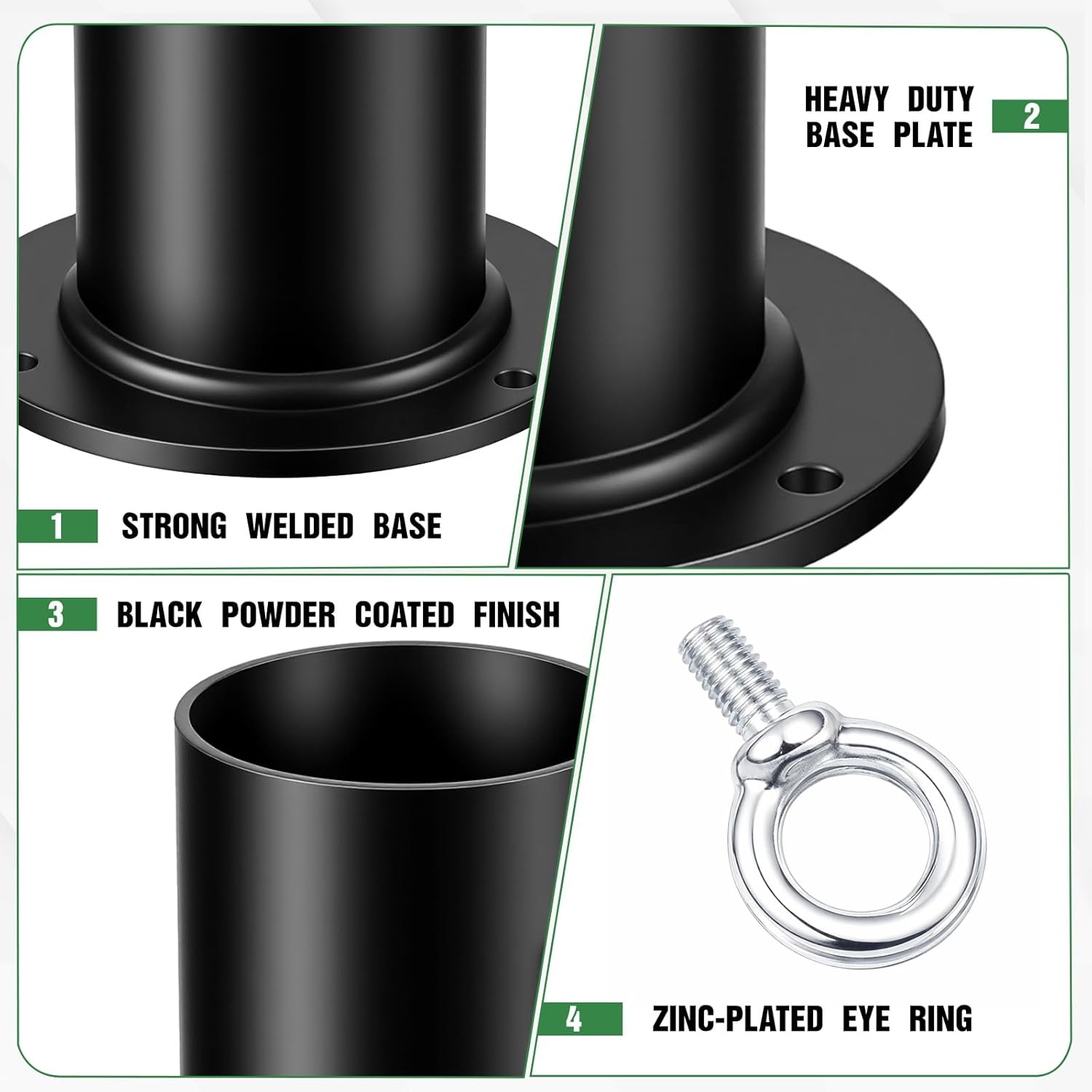 8 Pack 2" Black Canopy Fittings Short Foot Pad, Base Plate with Fastening Knob Metal Tent Stake Foot Pad Plate Accessory for Batting Cage & Canopy Tent