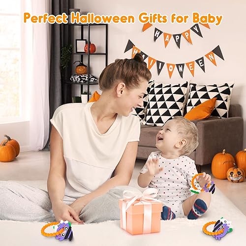 Miniatura 6 de Juguetes de Halloween para bebés, mordedores de anillo para bebés de 0 a 6 meses, agarre de Halloween, juguetes de silicona para masticar, para
