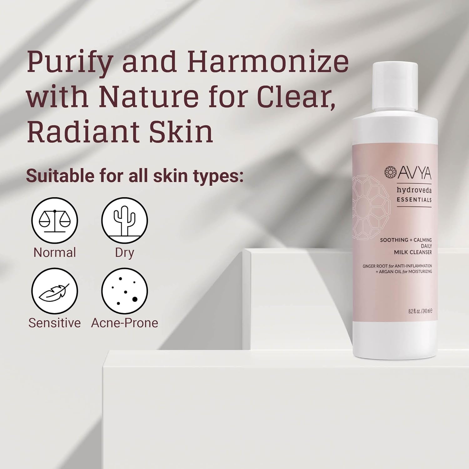 AVYA Hydroveda Essentials Daily Milk Cleanser (8.2oz) - Advanced Ayurvedic Skincare/Removes Makeup and Impurities for Natural Radiance/Ginger Blend Great for Sensitive Skin - Image 5