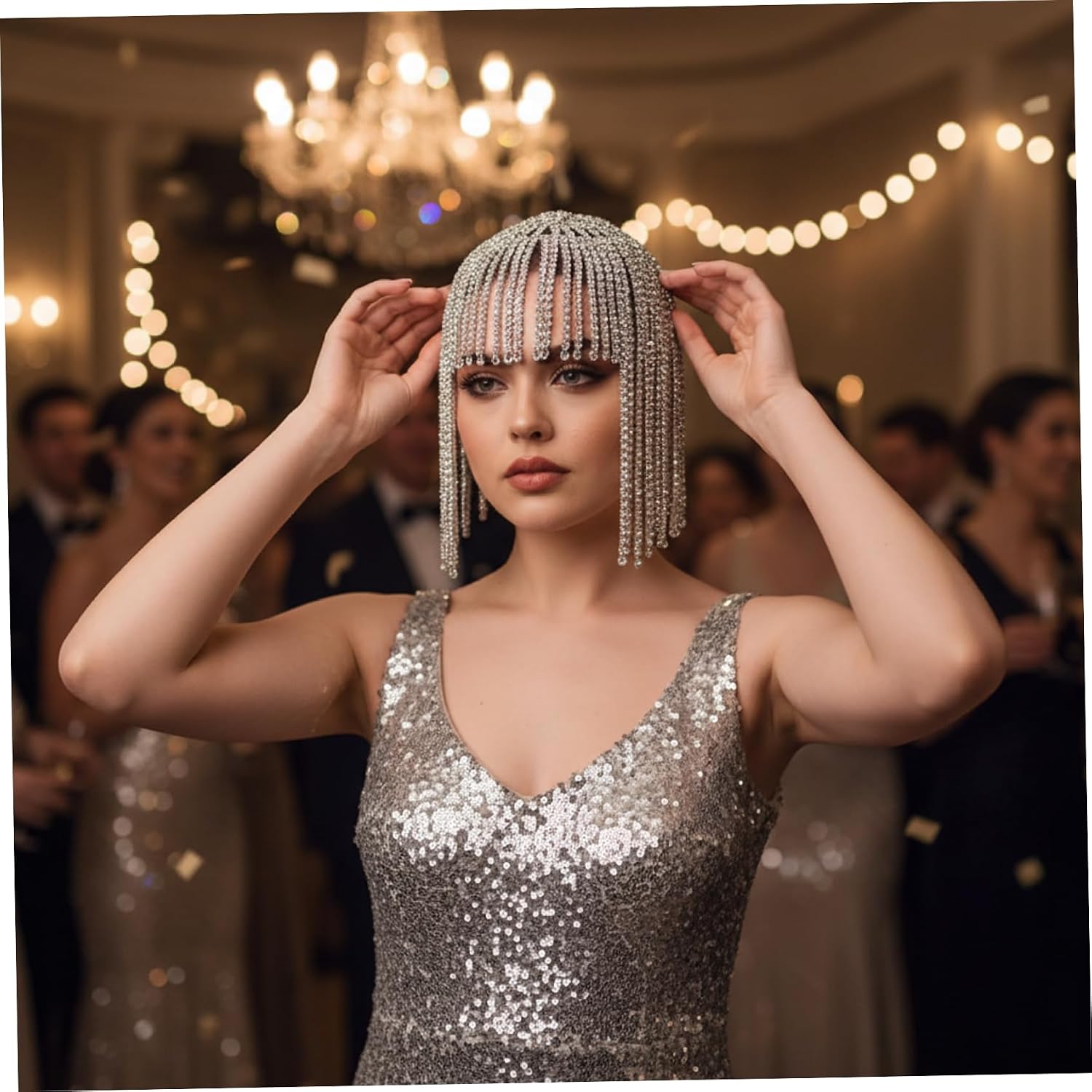 Rhinestone Headpiece Silver 1920s Flapper Headpiece with Crystal Accents for Parties and Weddings, Decoraciones interiores