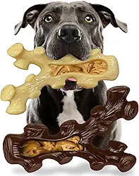 SIHRMIU Pacote com 2 brinquedos para mastigar cães para mastigar agressivos, tédio e estimular os melhores brinquedos para cães de raça média/grande, ossos resistentes quase indestrutíveis para