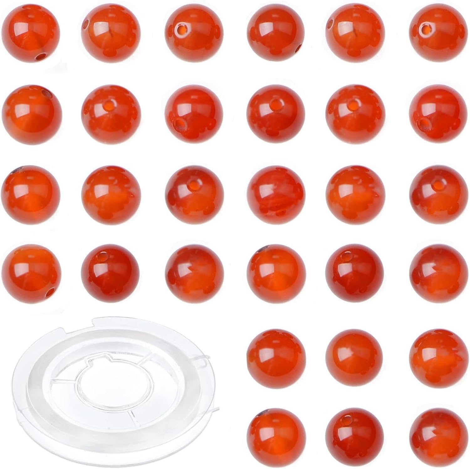 10mm 100pcs Natural Stone Beads Carnelian Round Genuine Stone Beading Loose Gemstone Hole Size 1mm DIY Charm Smooth Beads for Bracelet Necklace Earrings (Carnelian 10mm)