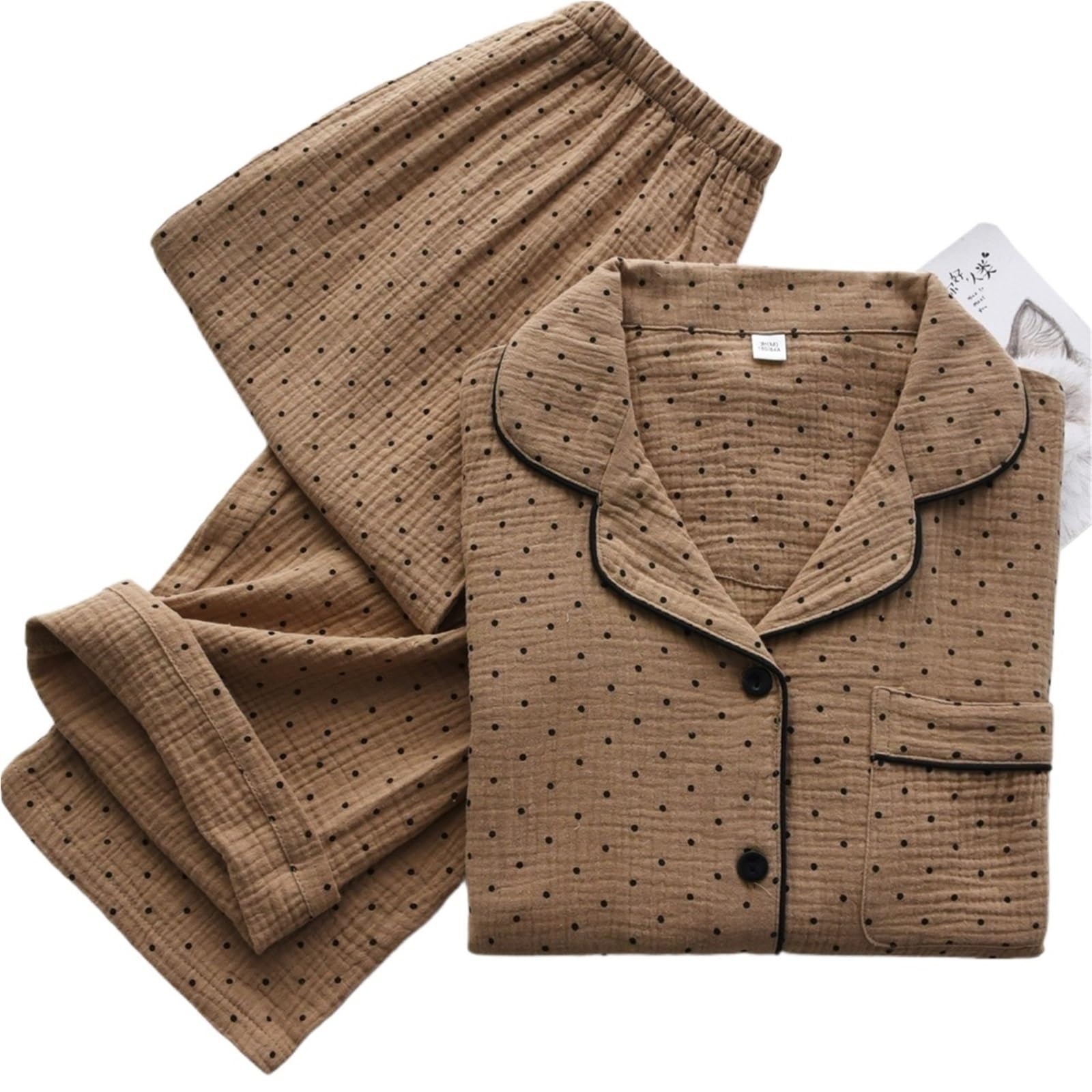 1 Juego de Pijamas Lunares algodón Doble Capa Gasa Suave Manga Larga y Pantalones Ropa Dormir for Primavera Verano para Descanso en casa