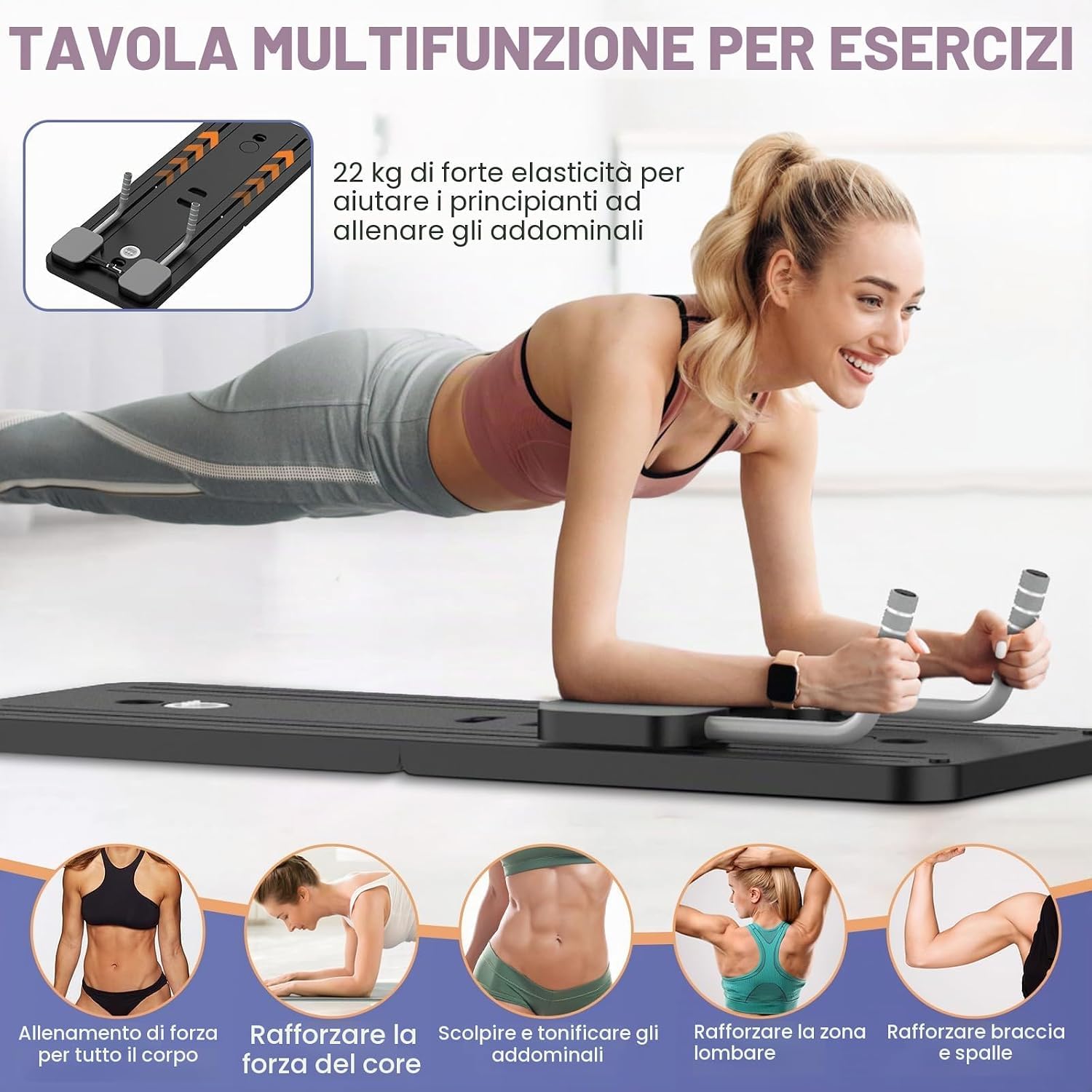 Pilates Board pieghevole 5 in 1 con contatore LED rullo di rimbalzo automatico tavola per esercizio multiuso esercizi a casa Stabile addominali attrezzature allenamento Multifunzione homegym