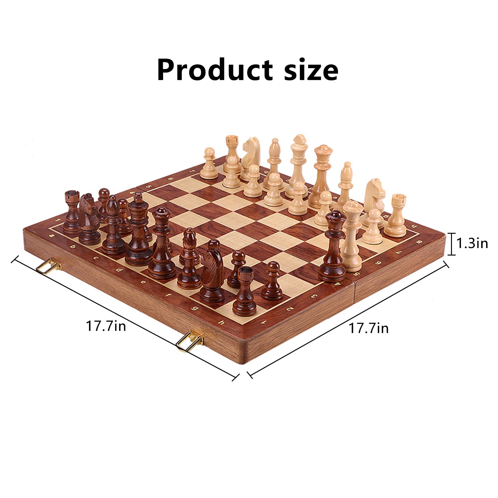 Scacchiera in Legno,15.3" Scacchiera Portatile con Slot di stoccaggio degli Scacchi,Facile da trasportare, Scacchiera Pieghevole per i Principianti e Adulti(Size:15.3 * 15.3 * 0.9in)