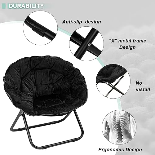 Miniatura 4 de Silla plegable, silla platillo con marco de metal, cómodas sillas de luna para dormitorio, sala de estar, apartamentos, camping, descanso, jardín y