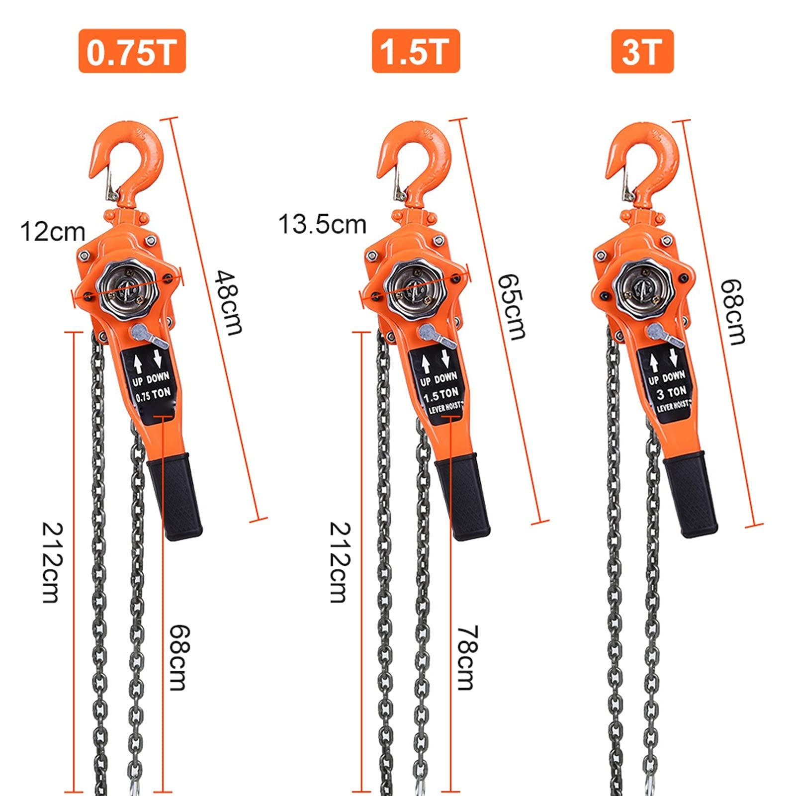 Verricello Elettrico, 0.75t arancione a catena di colore paranco a cricchetto a a a ratchet puleggia sollevamento 3 metri