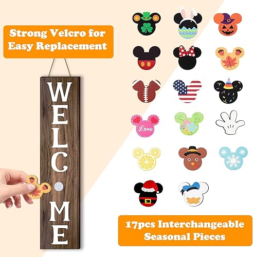 Miniatura 2 de Cartel de 15.7 pulgadas para el hogar intercambiable de temporada con diseño de ratón para porche delantero, 18 piezas intercambiables colgantes