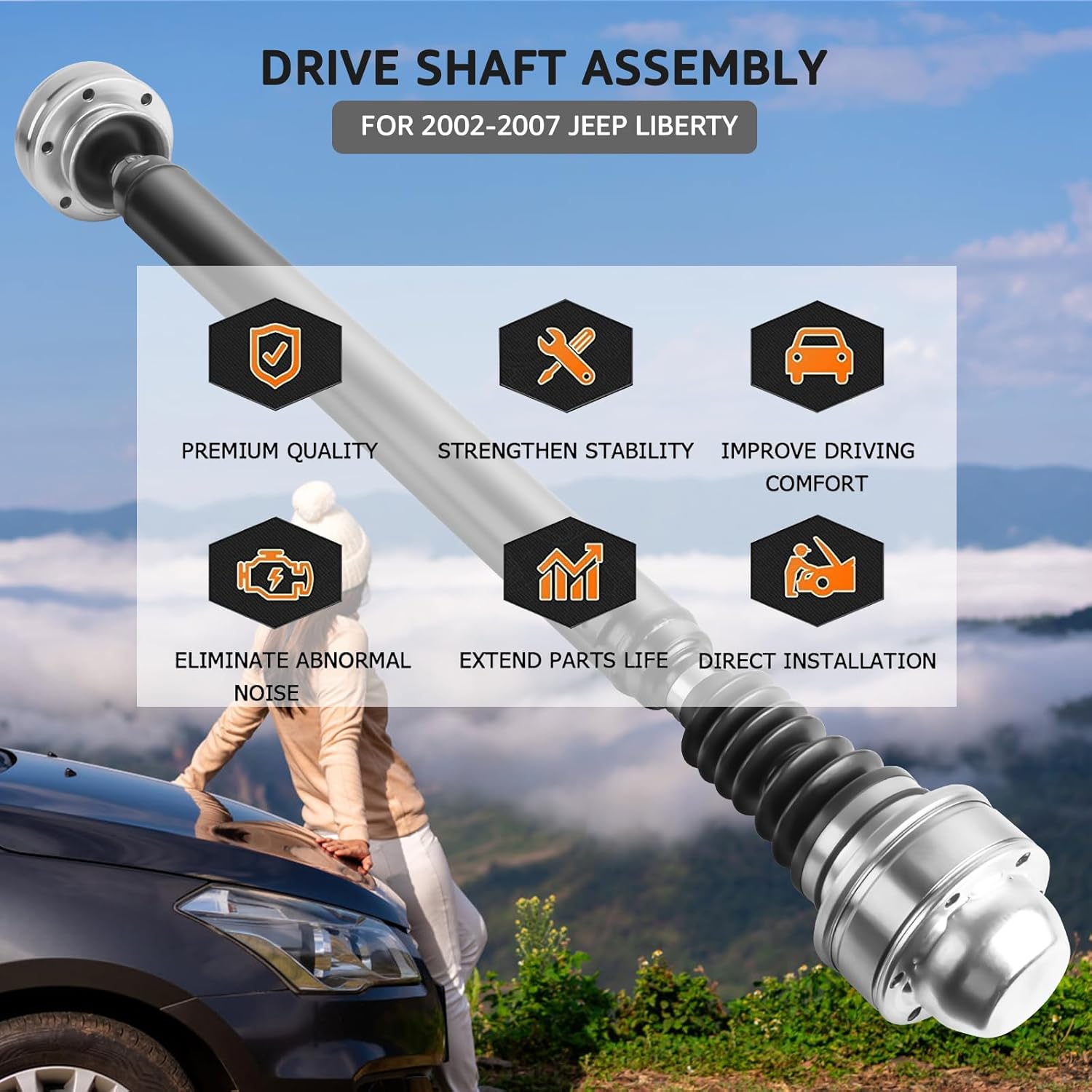 Nifeida 52111597aa 938-123 Front Drive Shaft Assembly Compatible with V6 3.7L 2002-2007 Jeep Liberty Manual Trans 4WD Sport Renegade Prop Shaft Weld to Weld 19"