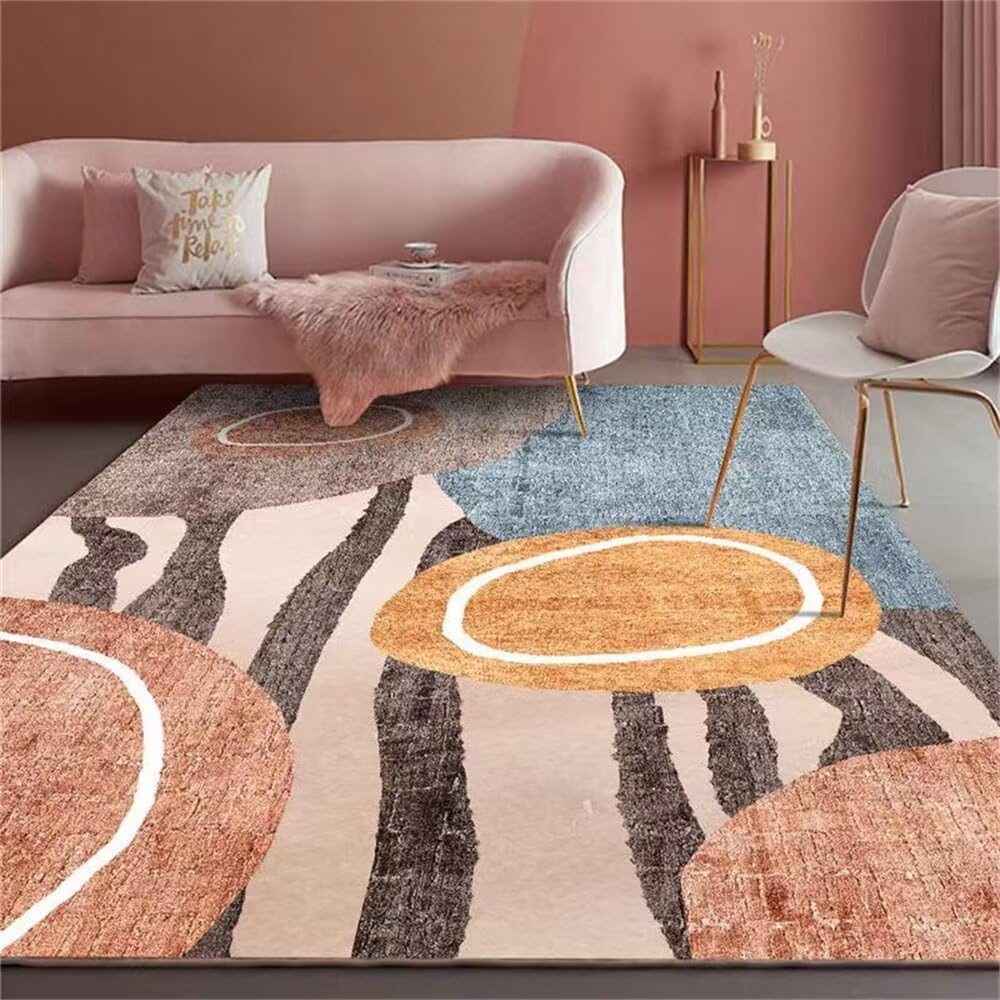 Tapis de salon moelleux bleu et orange idéal en descente de lit ado 140x200