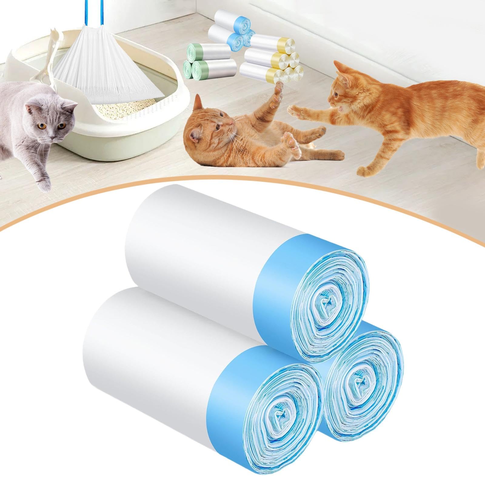 60 Piezas Bolsas para Arena de Gato Bolsas con Cordón Revestimiento Desechable Material HDPE Extragrueso Adecuado para Limpieza Diaria Viajes Uso, Cordón Azul, Individual