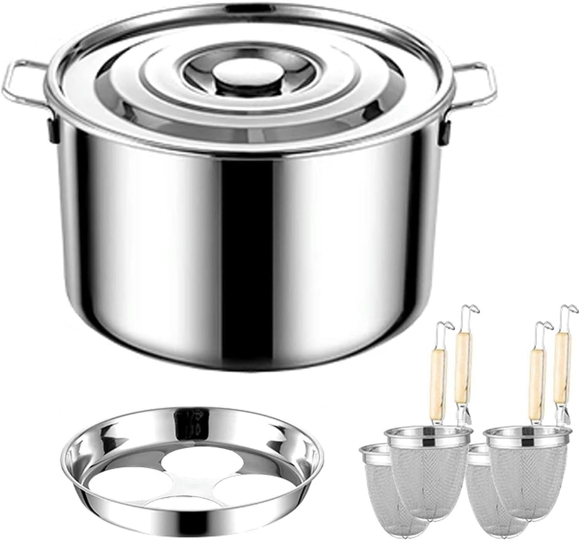 Ollas para Pasta, colador, Olla de Acero Inoxidable para cocinar Fideos y Verduras, Juego de ollas para Sopa comerciales con Tapa, aptas para cocinas de Gas y de inducción.