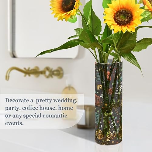 Miniatura 4 de Patrón de música retro, instrumento musical, notas musicales, jarrones de flores de plástico para centros de mesa, jarrones cilíndricos