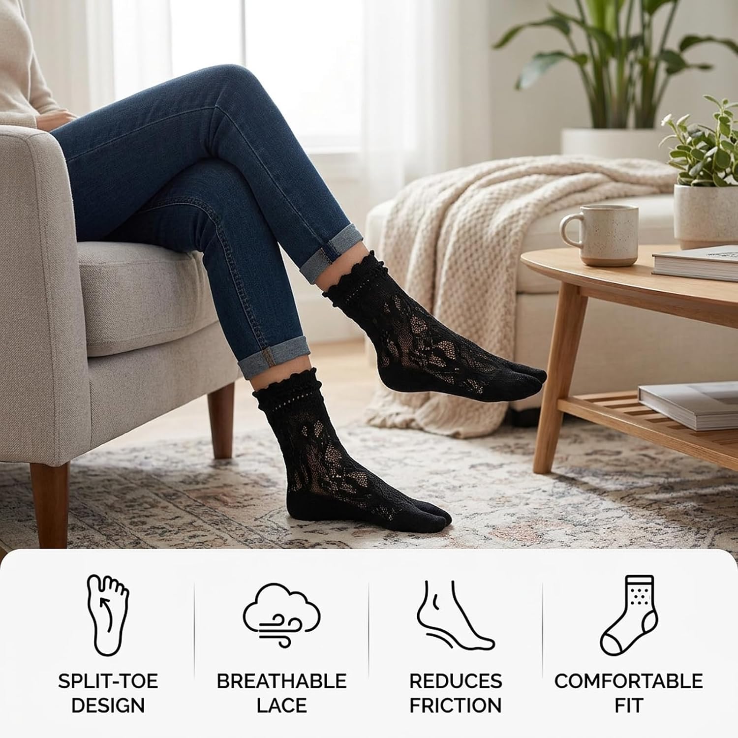 6 Pairs Tabi Socks Women, Split Toe Socks for Open-Toe Shoes, Athletic Activities with Toe Separation, Summer Fashion Coordination, for Versatile Footwear Options
