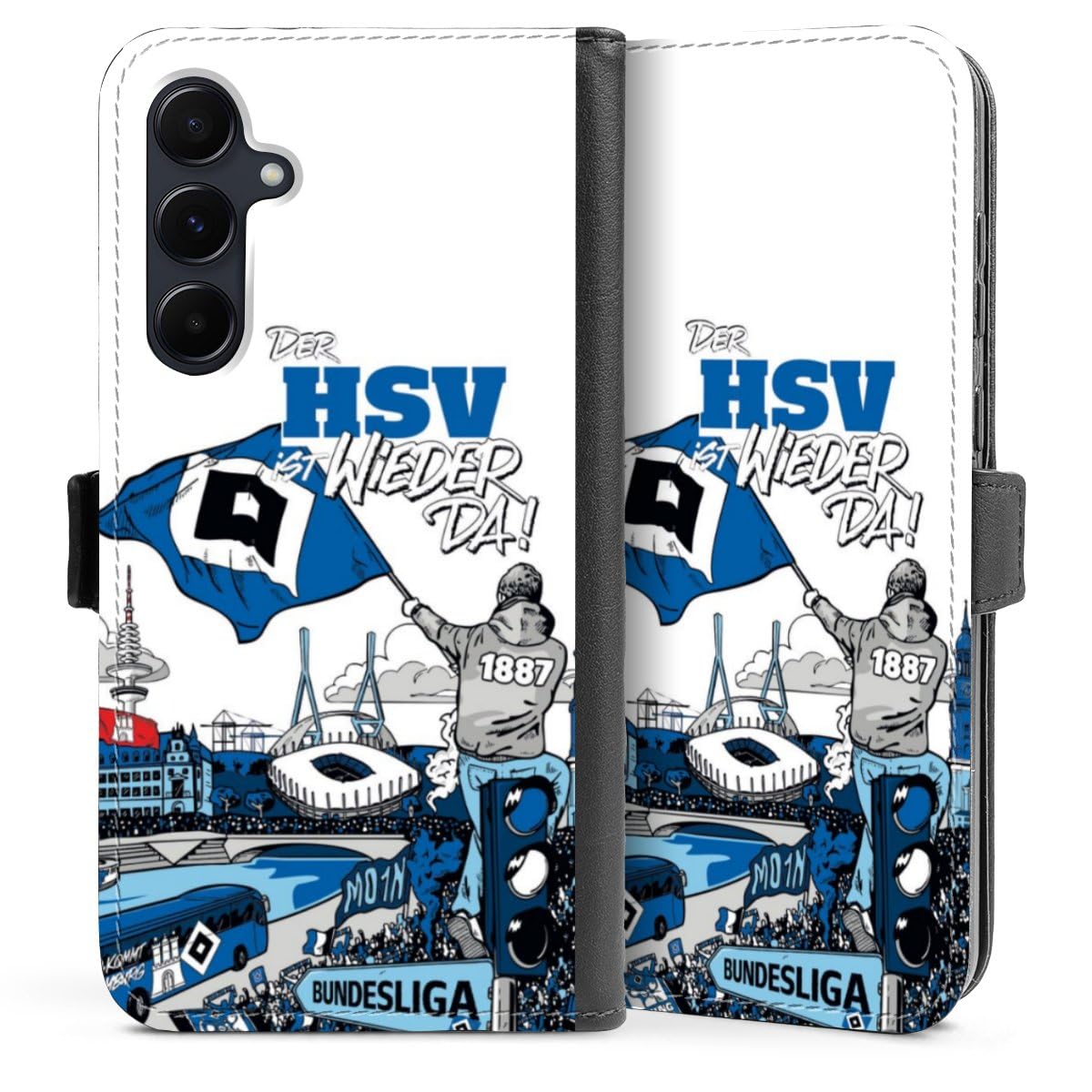Klapphlle kompatibel mit Samsung Galaxy A 55 5G Handyhlle aus Kunst Leder  schwarz Flip Case Hamburger SV Offizielles Lizenzprodukt Aufstieg:  Amazon.de: Elektronik & Foto