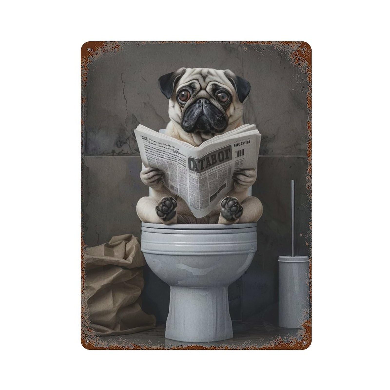 Pug Dog Funny Cute Vintage Wall Sign 15.7"x11.8", Rust Effect Metal Decor for Farmhouse, Kitchen And Entryway Decor