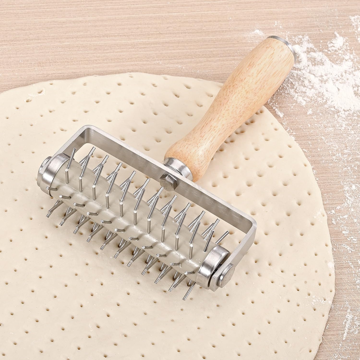 Stainless Steel Pizza Dough Lattice Roller Cutter With Wooden Handle - Perfect For Pizza And Bread Crusts(A)