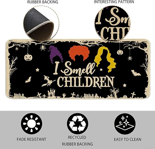 Miniatura 5 de Juego de 2 tapetes de cocina de Halloween, diseño de brujas para niños, decoración de cocina de Halloween para suelo de 17 x 27 + 17 x 47 pulgadas