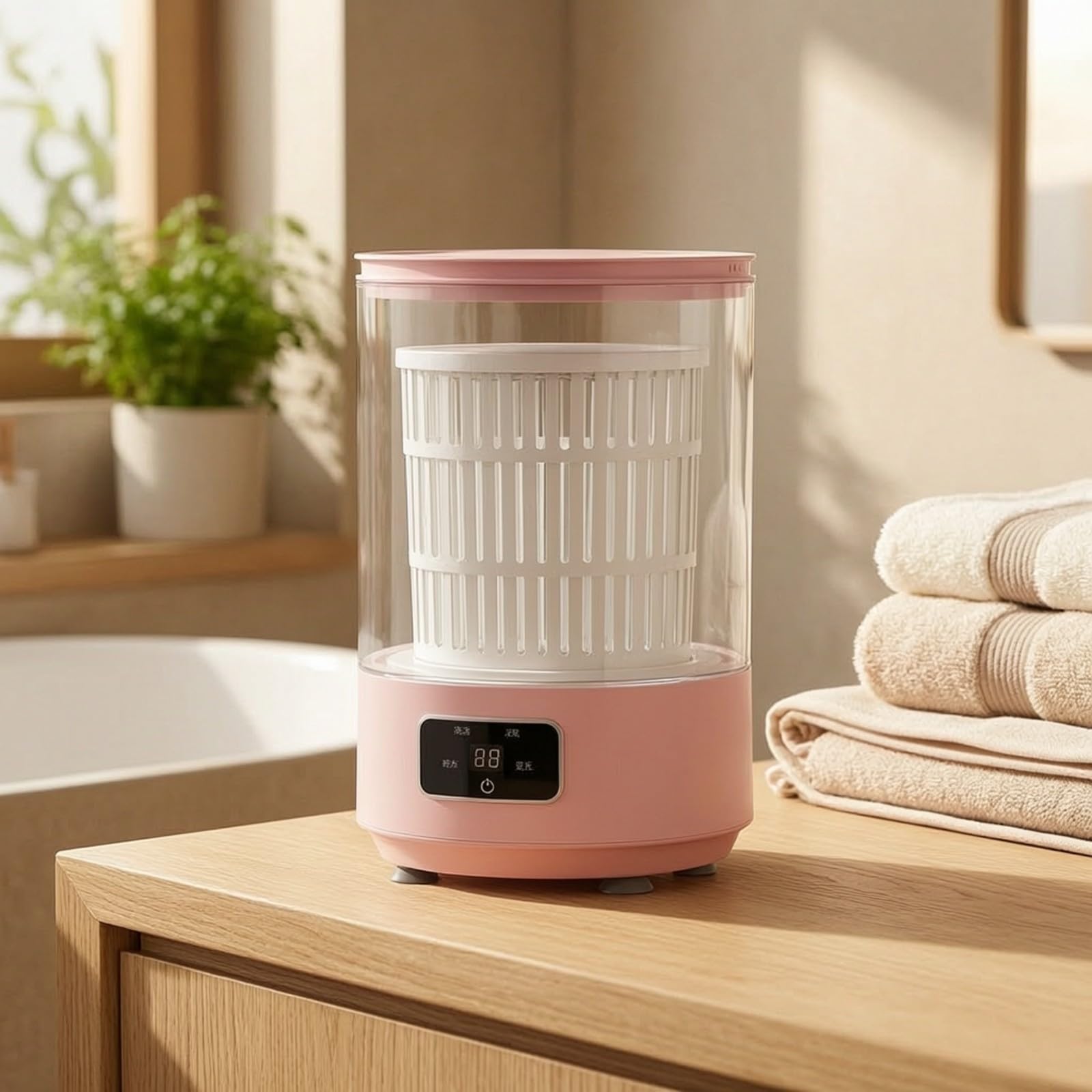 kowaku Lavadora Compacta Plástico con Tambor Transparente y Perforado Removible Semiautomática para Lavar Prendas licadas con Secado por Centrifugación y Base Antislizante, Morado