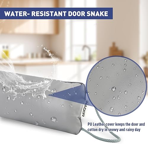Miniatura 4 de Tope de puerta para parte inferior de puertas de 38 pulgadas, impermeable, de piel sintética, con peso, bloqueador de ruido de serpiente, brisaaire