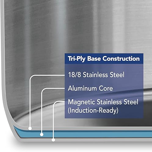 Miniatura 5 de Tramontina Tempo juego de utensilios de cocina de acero inoxidable con base de tres capas, 10 unidades con tapas de vidrio, ollas y sartenes para la