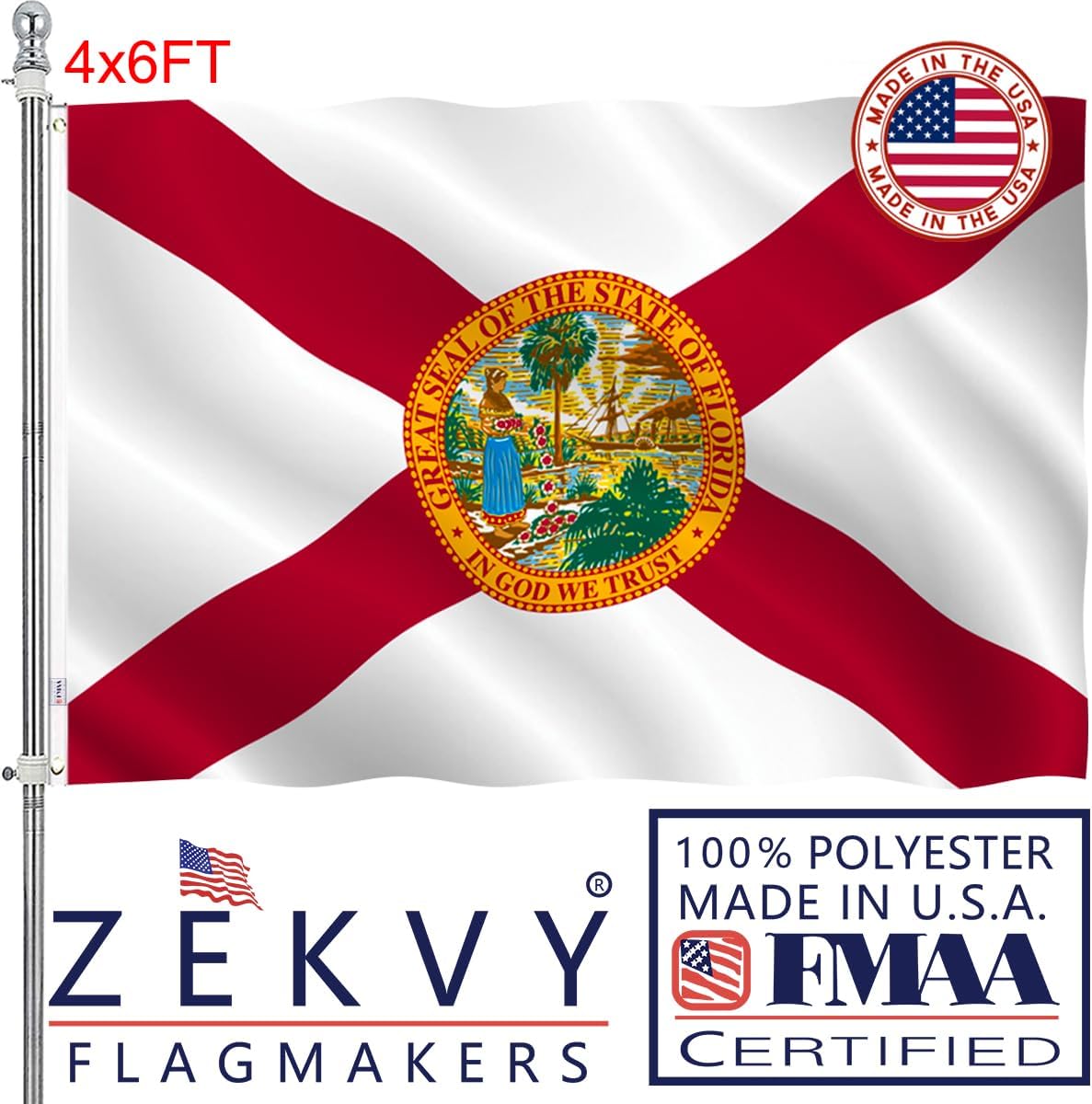 Florida Flag 3x5 Outdoor Made in USA - Double Sided Heavy Duty Vivid Color Florida Flags Banners with 2 Brass Grommet