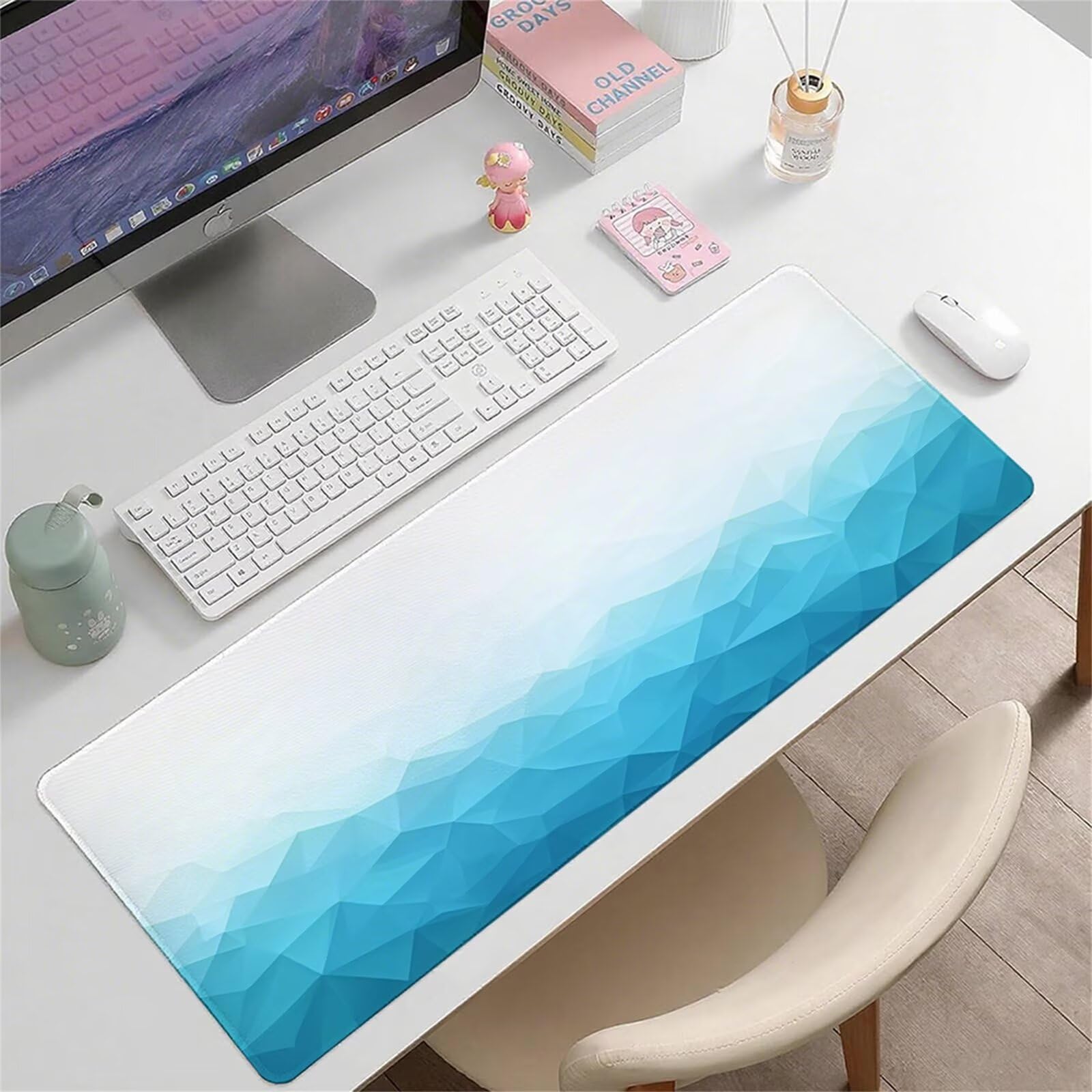 Biała podkładka pod mysz XXL 1500 x 800 x 3 mm abstrakcyjny uchwyt na biurko akcesoria antypoślizgowa gumowa podstawa i szyte krawędzie podkładka pod mysz dla graczy do dekoracji biura dekoracyjnego