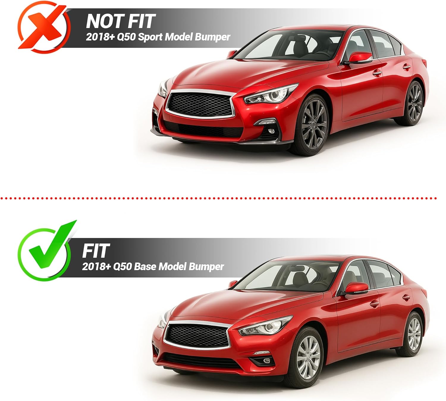 HECASA Front Bumper Lip Spoiler Compatible with 2018-2024 Infiniti Q50 Luxe/Base Models JDM Style, PP Plastic 3PC Style Under Chin Splitter Bumper Valance Diffuser Air Dams - Carbon Fiber Color